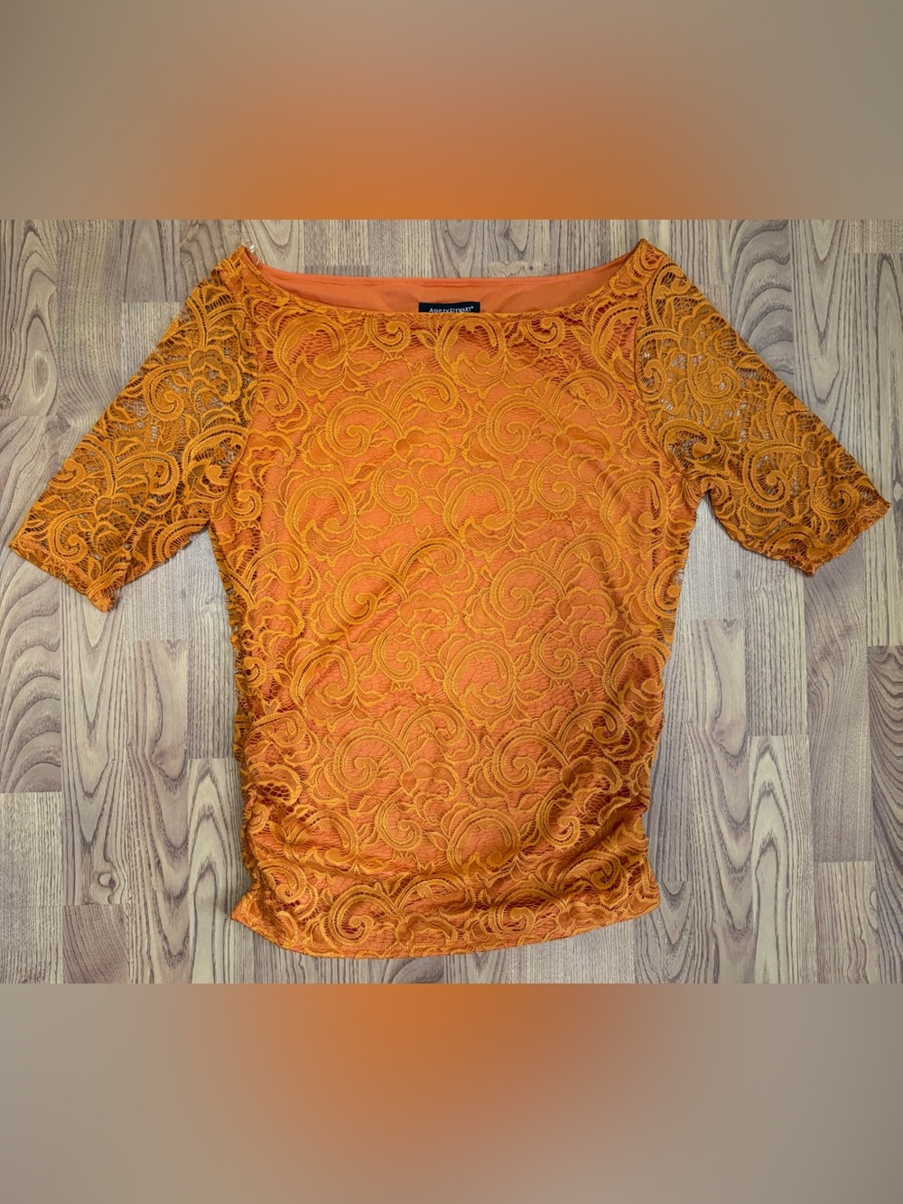 ❤️ Ashley Stewart Orange Lace Boatneck Top Fall Blouse Shirt Womens Autumn (B18)